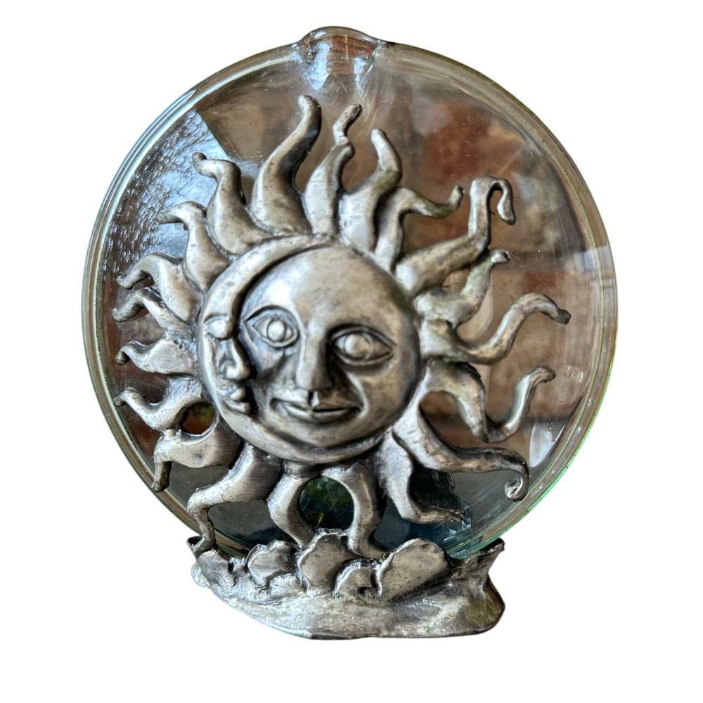 READ Celestial Sun Moon Pewter Glass Bud Vase Silver Tone Whimsigoth Decor